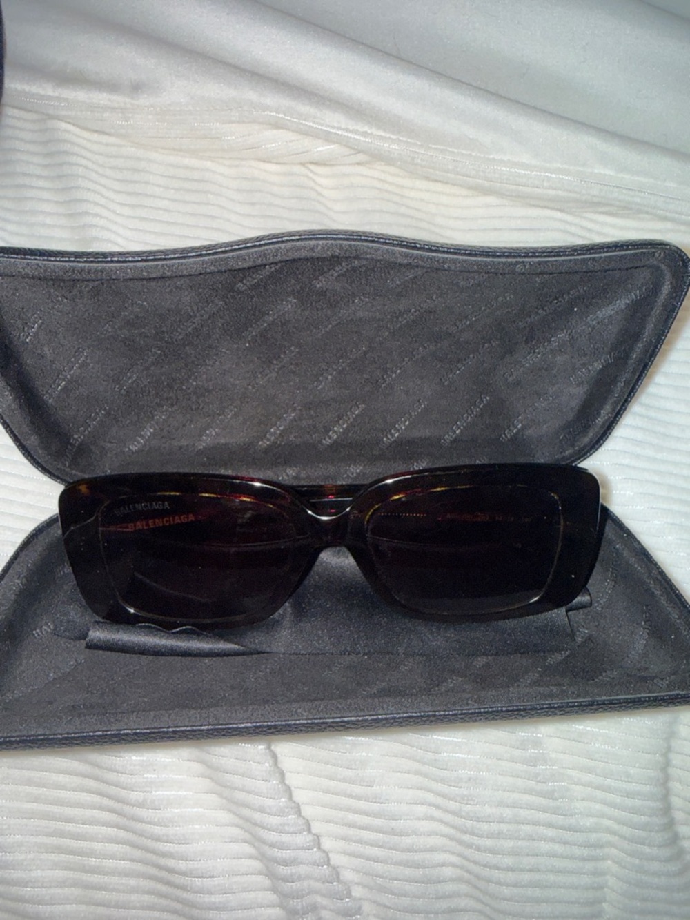 Balenciaga Black Tortoiseshell Wide Rectangle Sunglasses